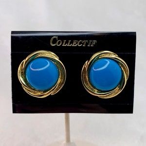 Collectif Accessories Blue and Gold Retro Statement Earrings